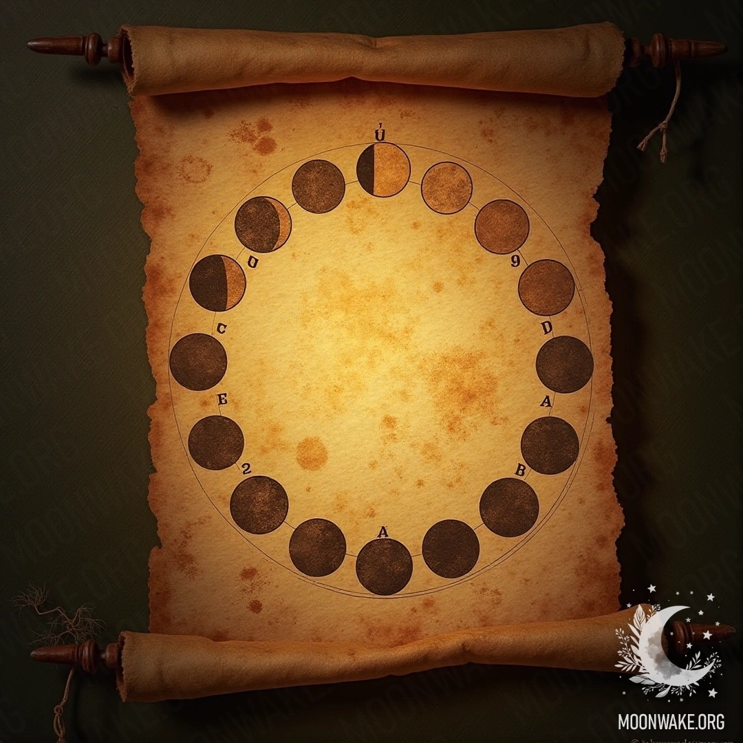 An ancient parchment showing lunar phases against the night sky
