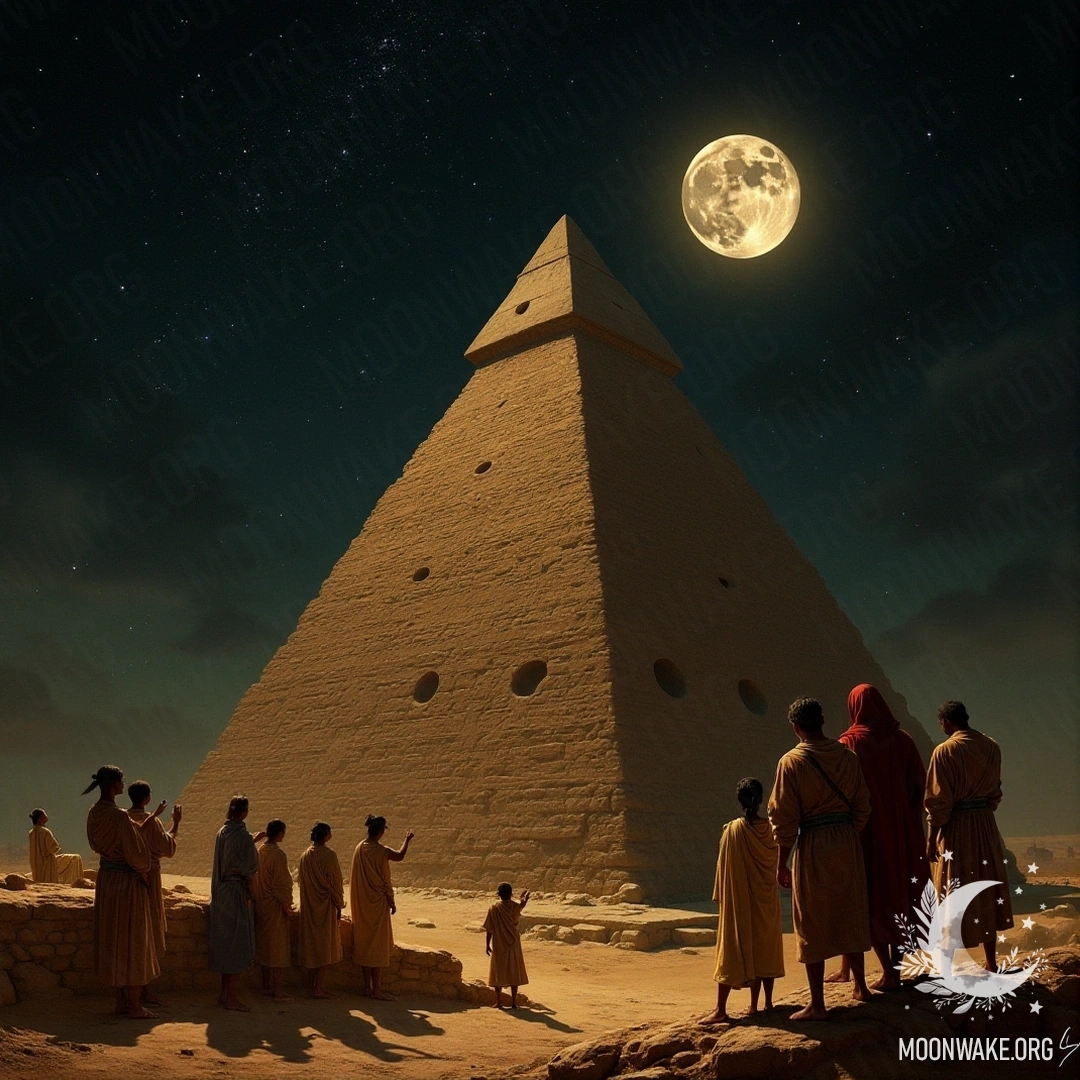 Priests and astronomers observing the moon from the top of a temple