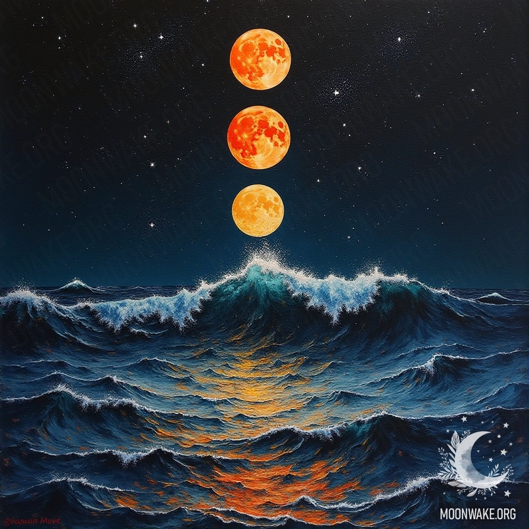 Waves of emotions and moon phases in a symbolic image