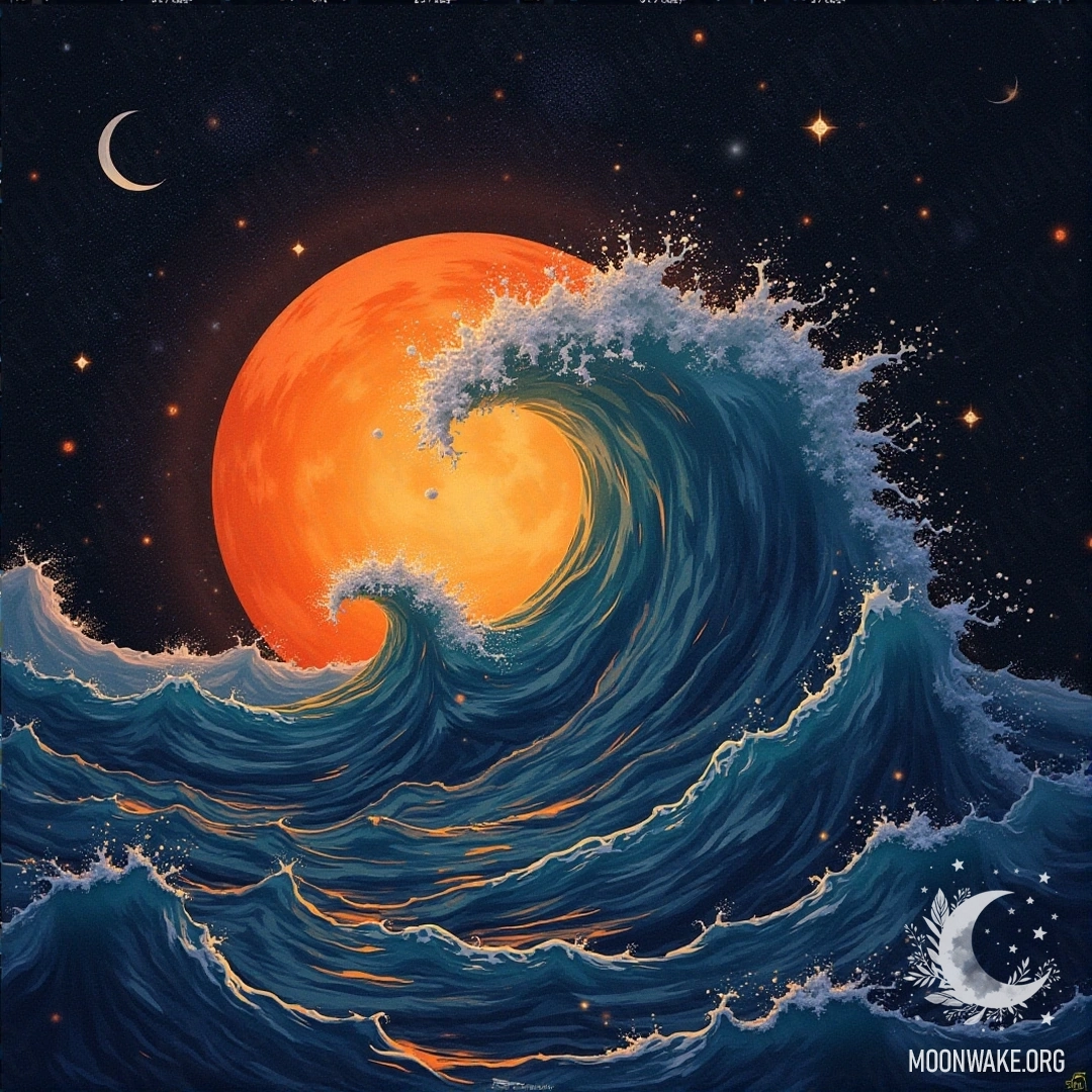 Waves of emotions and moon phases in a symbolic image