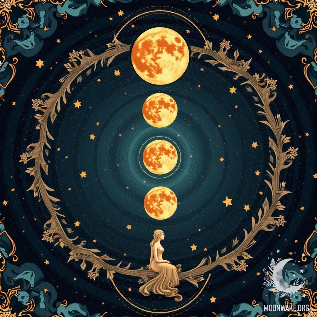 Symbolic depiction of the phases of the Moon in a magical style