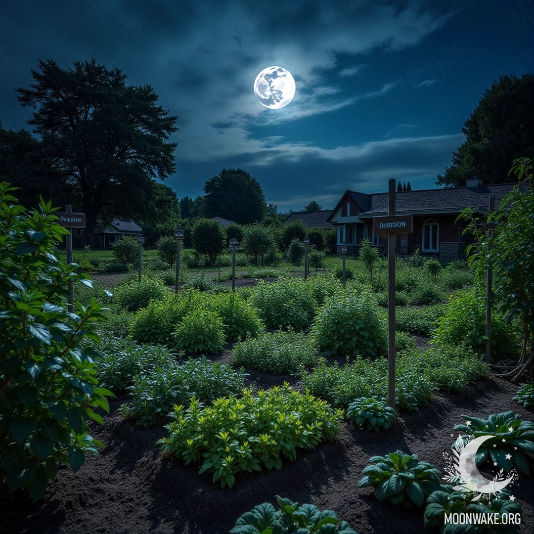 Garden with signs of the moon phases
