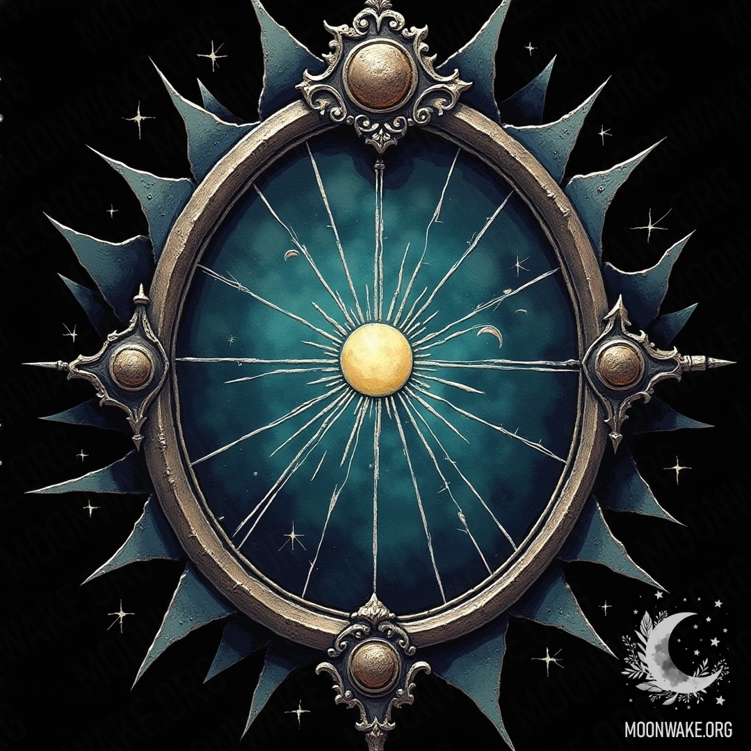 A shattered mirror with lunar symbols