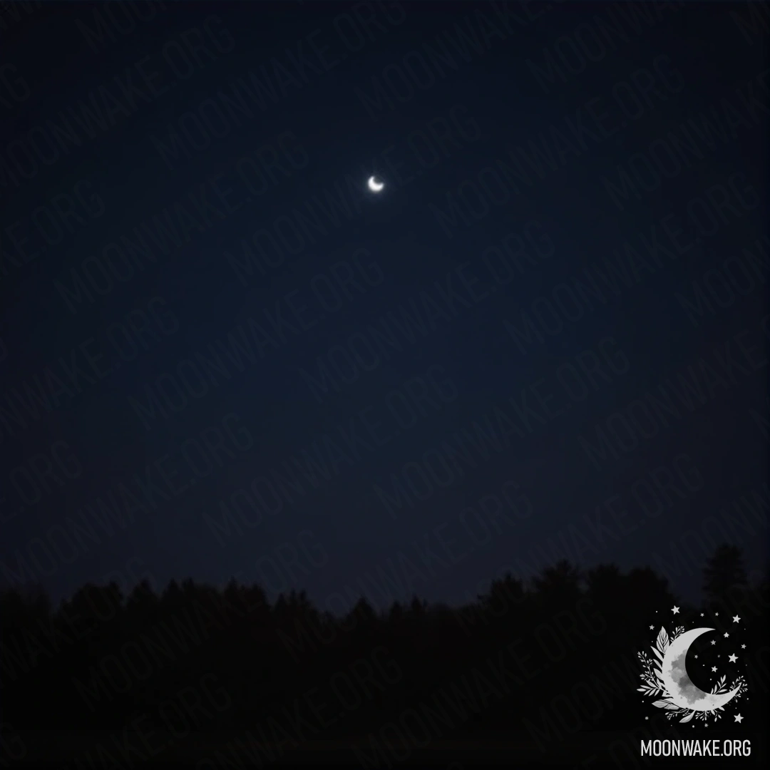 A barely visible Moon over a dark forest